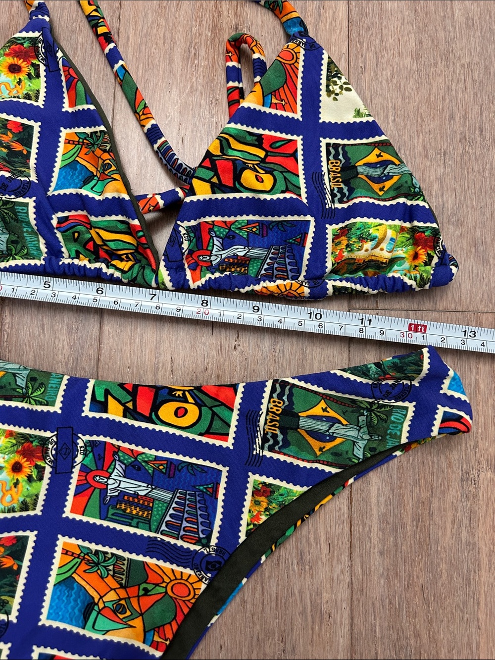 Colorful Patchwork Triangle Bikini Set - Blue Multi - Picture 9 of 11